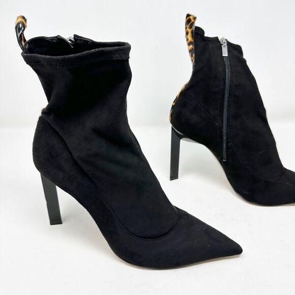 SCHUTZ Black Sock Pointed Toe Cheetah Animal Print Boots Size 10 - Picture 3 of 10